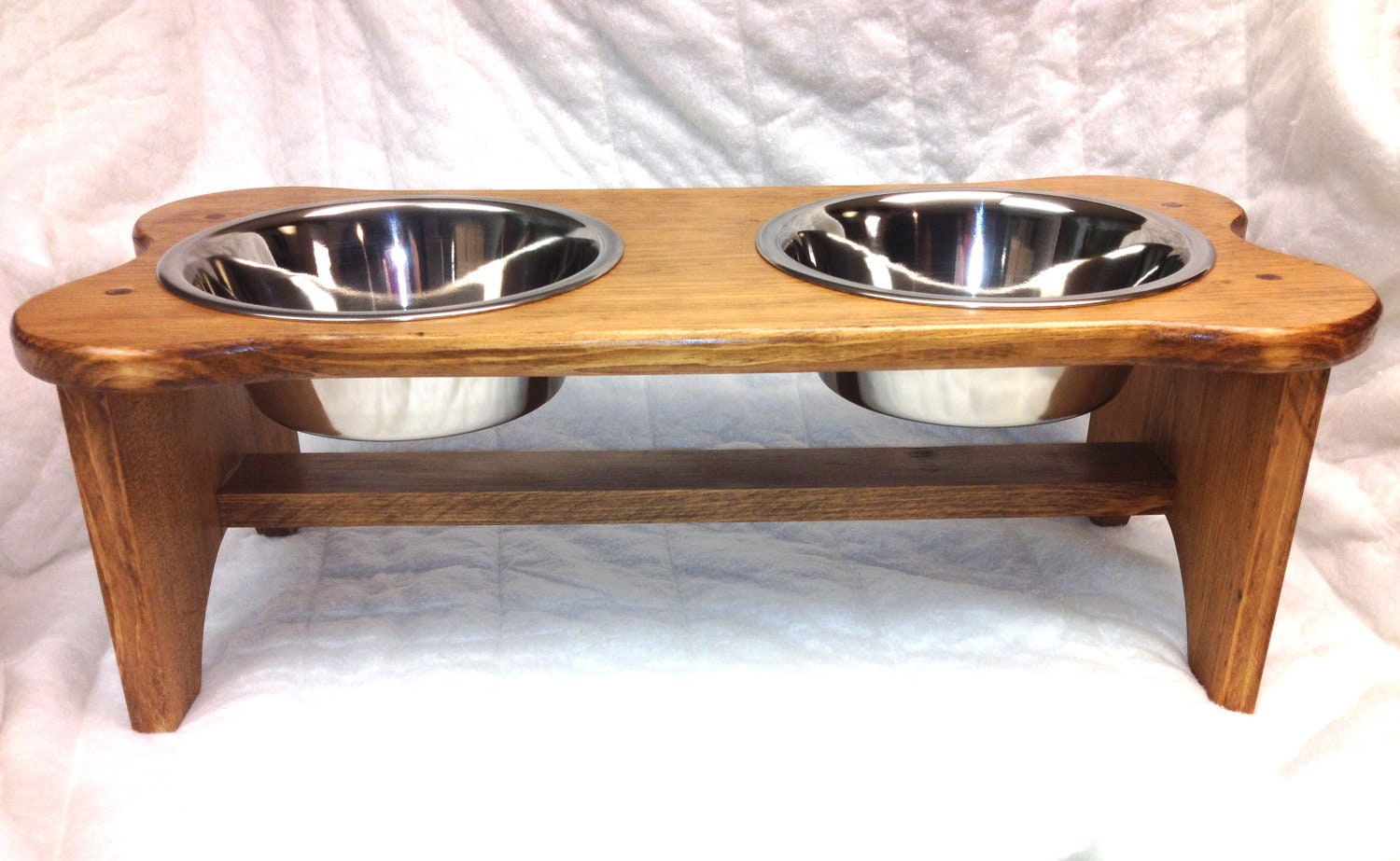 Dog Bowl Holder with Bowls Wood Bone-shaped Choice of Color