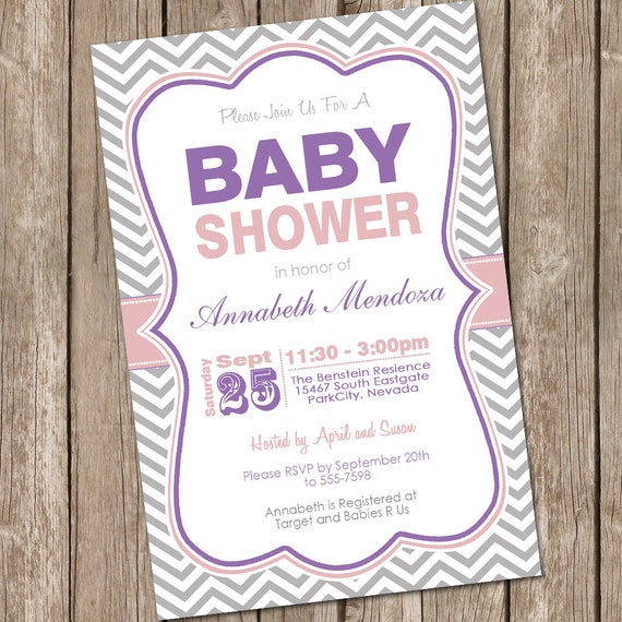 Purple And Grey Baby Shower Invitations 6