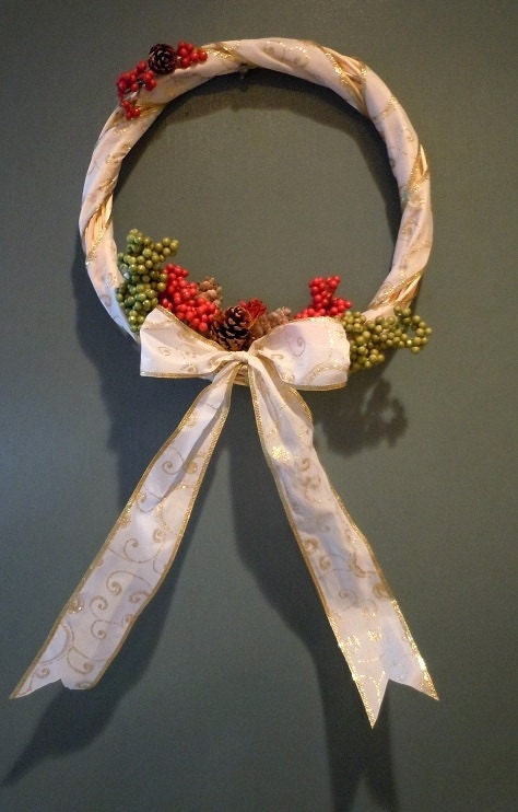 Holiday wicker and ribbon wreath