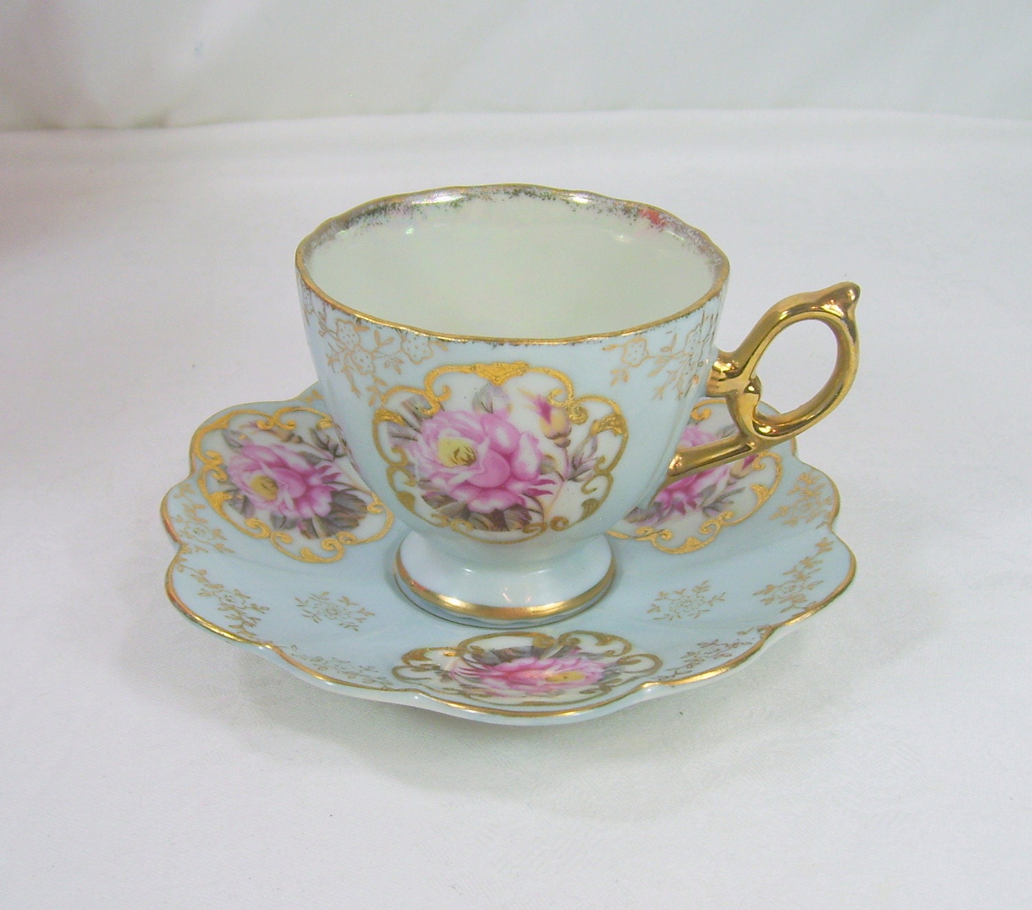 Vintage Porcelain Tea Cup and Saucer Blue by ReVampingVintage