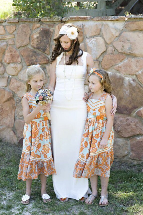 Items similar to Aqua and Orange Flower Girl Dress on Etsy