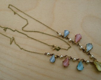 Vintage Necklace Pastel Moonglow Beads