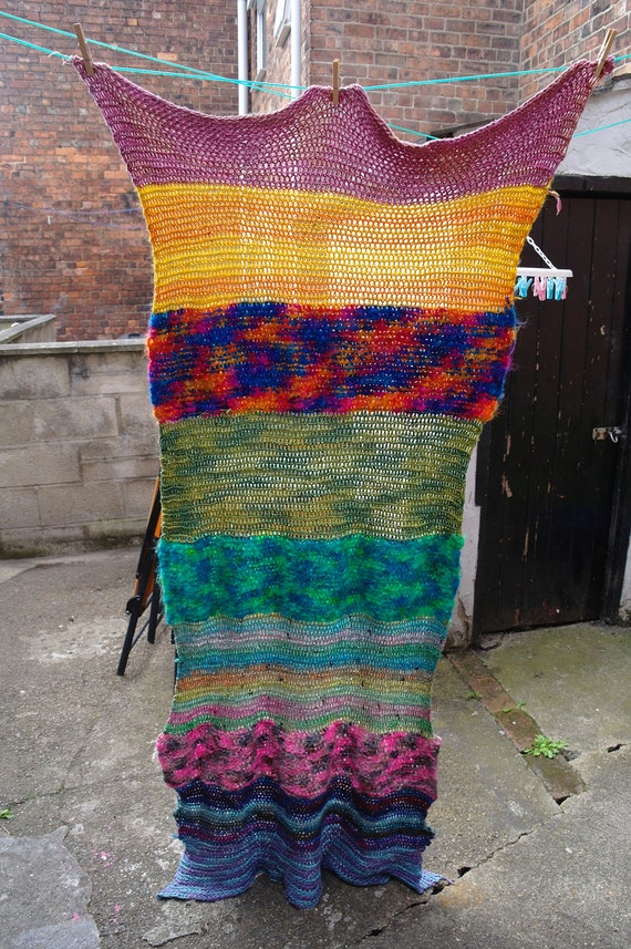 Rainbow Being Afghan Blanket. Freeform Crochet, OOAK