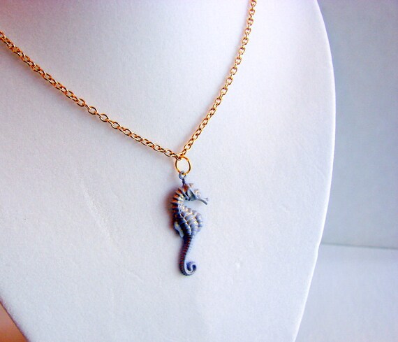 Seahorse Charm Necklace  Lavender  Hand Painted by mimiandlucy