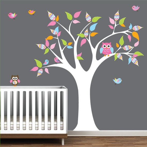 Vinyl Wall Decal Tree with Owls Birds Nursery Children Wall