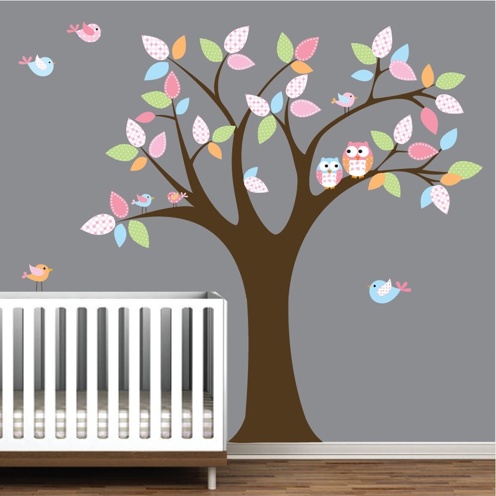 Childrens Vinyl Wall DecalsTree with Owls birdsNursery Wall