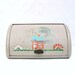 Vintage Metal Bread Box 1940s Kitchen Decor Hand Painted Gray Turquoise Peach