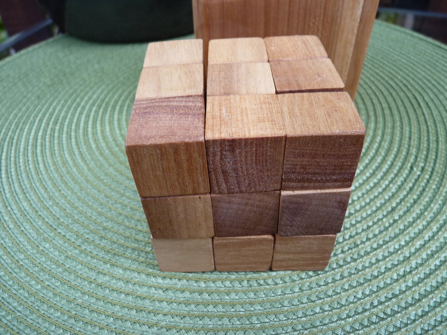 Handcrafted 7 Piece Soma Cube Puzzle in Maple with Alder Box