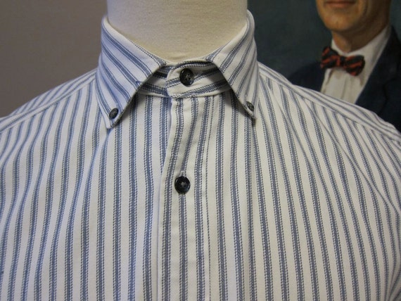 Vintage Blue Railroad Stripe Half Sleeve Button Down Shirt