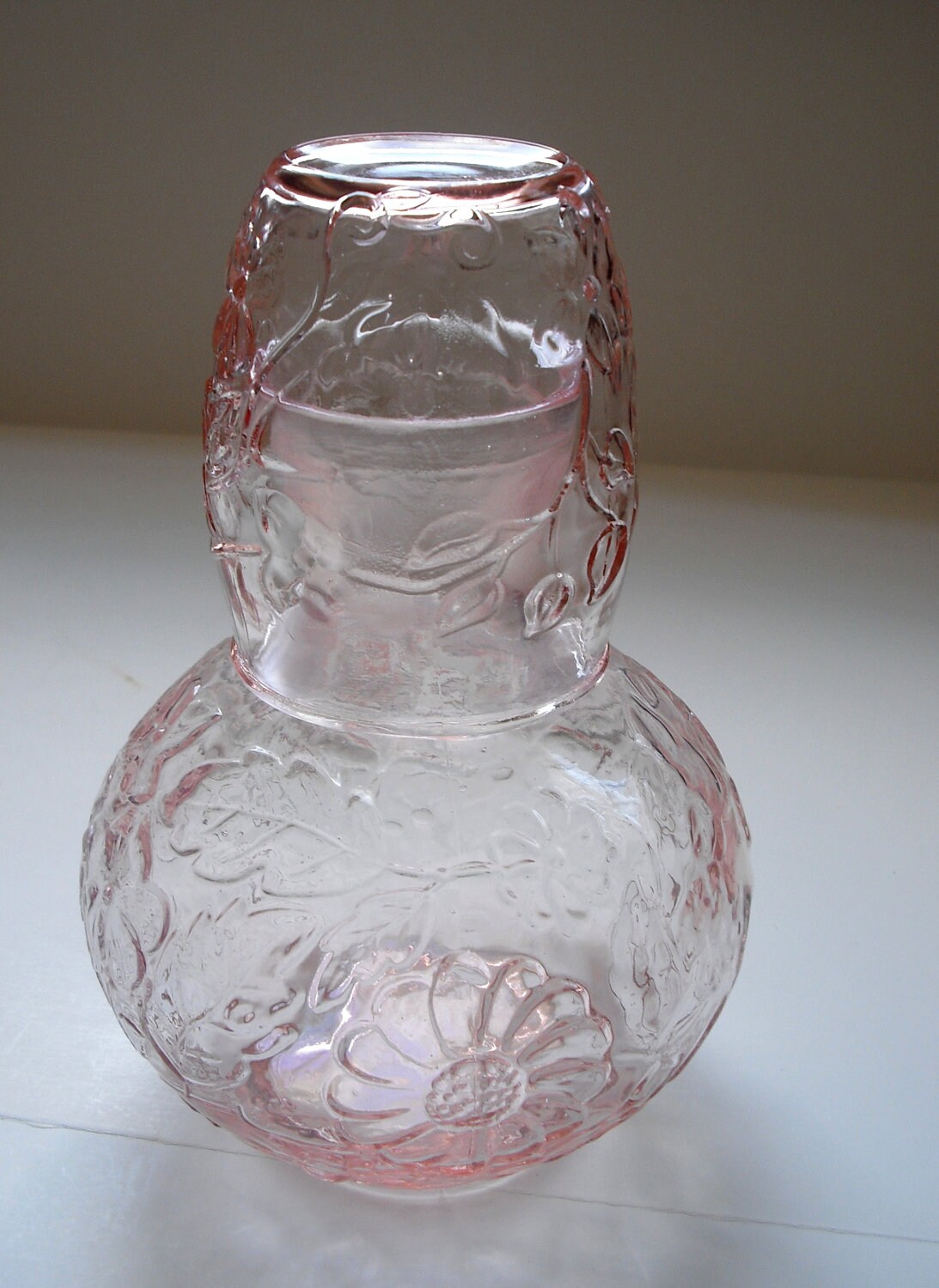 Vintage Bedside Roseglass Beverage Water Decanter And Glass