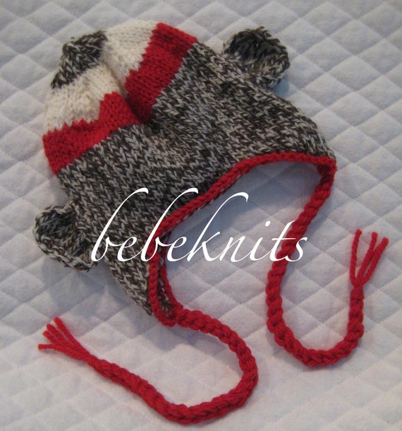 Items similar to Hand Knit Sock Monkey Baby Hat and Photo Prop on Etsy