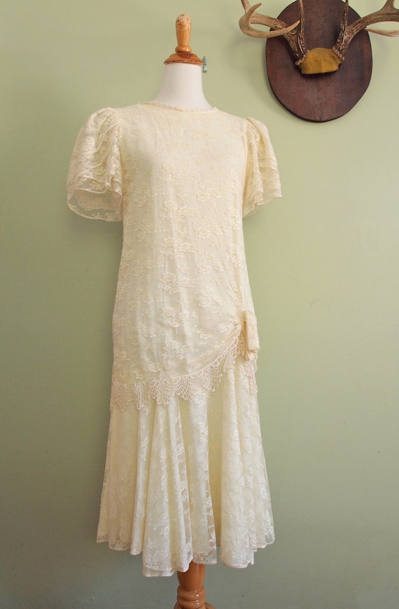 Vintage Lace Drop Waist Dress // 20s Style Dress