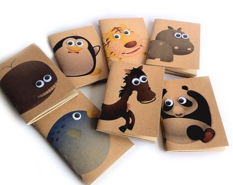 Cute Animal Pocket Sized Kraft Notebook Pocket Booklet in A6 (SET OF 7 assorted animals)