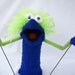 Dark Blue and Lime Green Hand Puppet with Rod Arms Google Eye Toy Muppet
