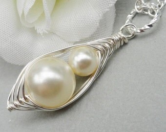 Mother And Child Pendant Swarovski Pearls Choose Sterling Silver or plated