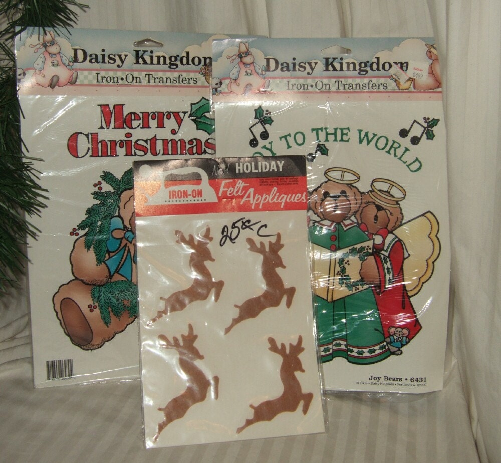 Vintage Christmas supplies iron on transfers felt deer iron on