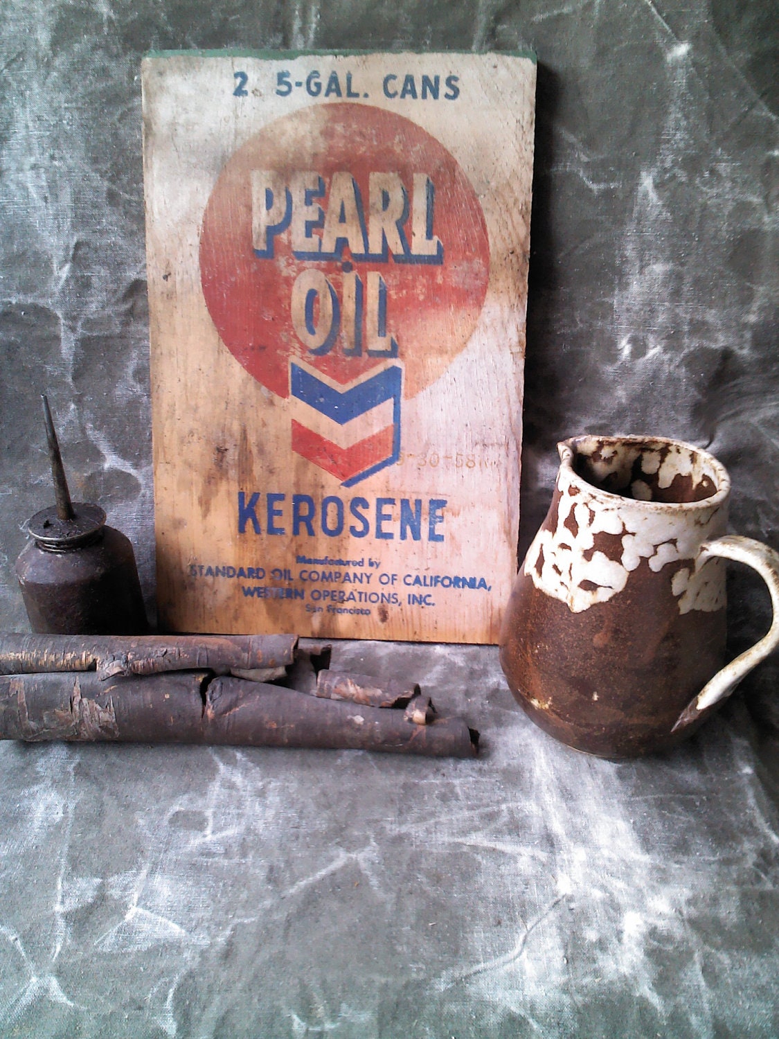 Standard Oil Chevron Pearl Oil Kerosene Wood Crate Sign