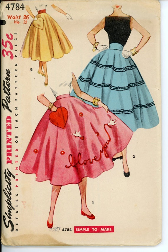 Simplicity 4784 Misses 1950s Skirt Pattern Circle Poodle Skirt