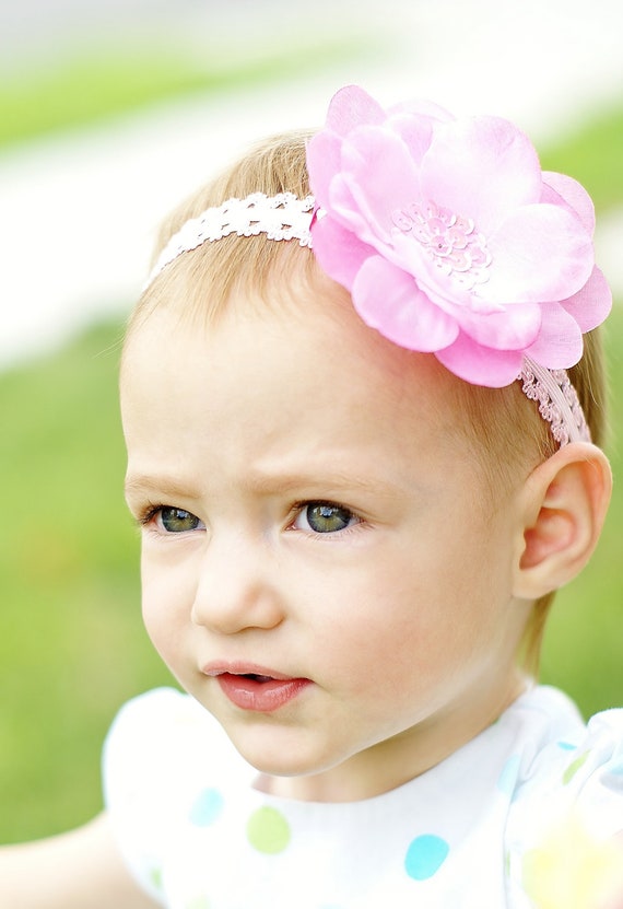 Items similar to pink baby hair bow flower ...choose 1 sequin flowers ...