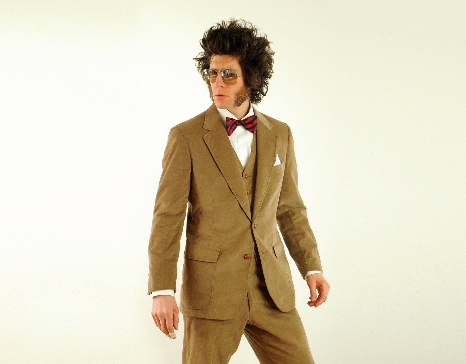 vintage three piece corduroy suit beige tan by CarnivalOfTheManiac