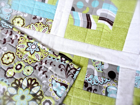 Baby Boy Quilt - Modern Baby Quilt - Gray Baby Blanket - Green Baby Quilt - Girl Crib Quilt - Baby Boy Blanket - Baby Bedding 40" x 50"
