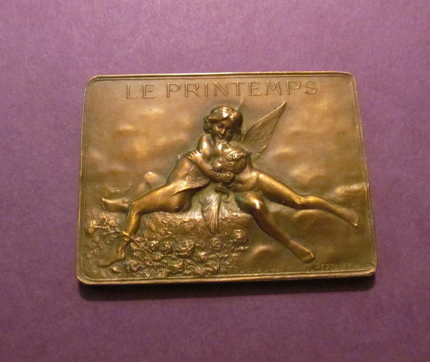 Antique French Art Medal Bronze Spring Angels Le by SarahAndJohns