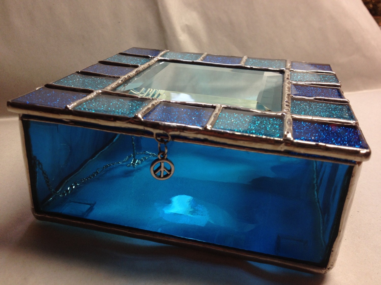 Stained Glass Jewelry Box Blue Sparkle