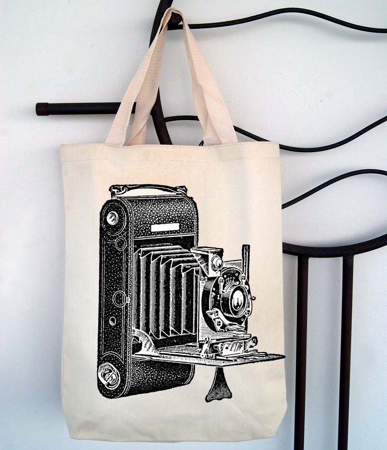 Camera Canvas Tote Bag Vintage Screen Print