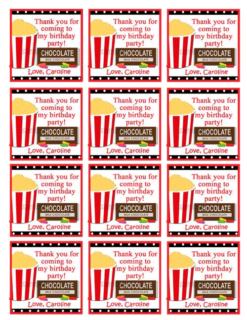 Printable Movie Popcorn Candy Favor Tags Cupcake by ThatPartyChick