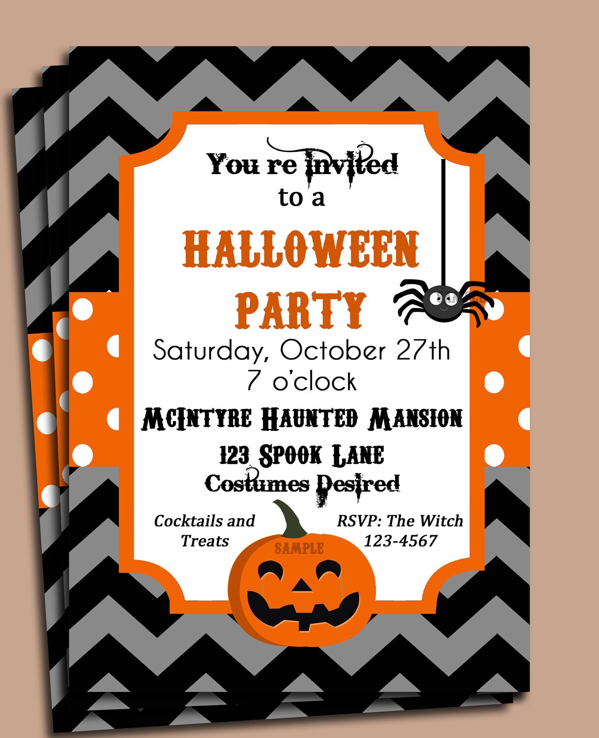 Halloween Party Invitation Printable or Printed with FREE