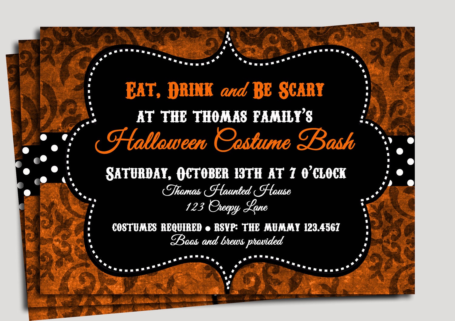 Halloween Damask Invitation Printable Eat Drink And Be