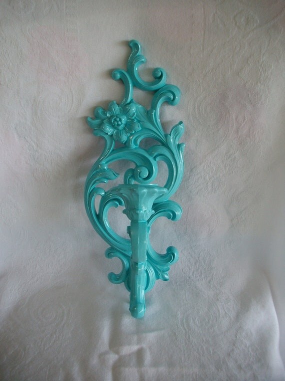 Upcycled Recycled Aqua Turquoise Sconce Candle Holder