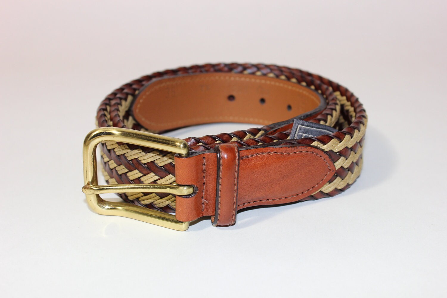 newer vintage Men's belt. Braided waxed cord & leather by
