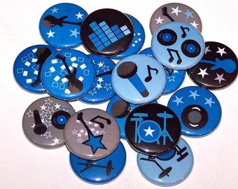 Rock Star Blue Set of 10 Buttons 1" Pin Back Buttons or 1" Magnets
