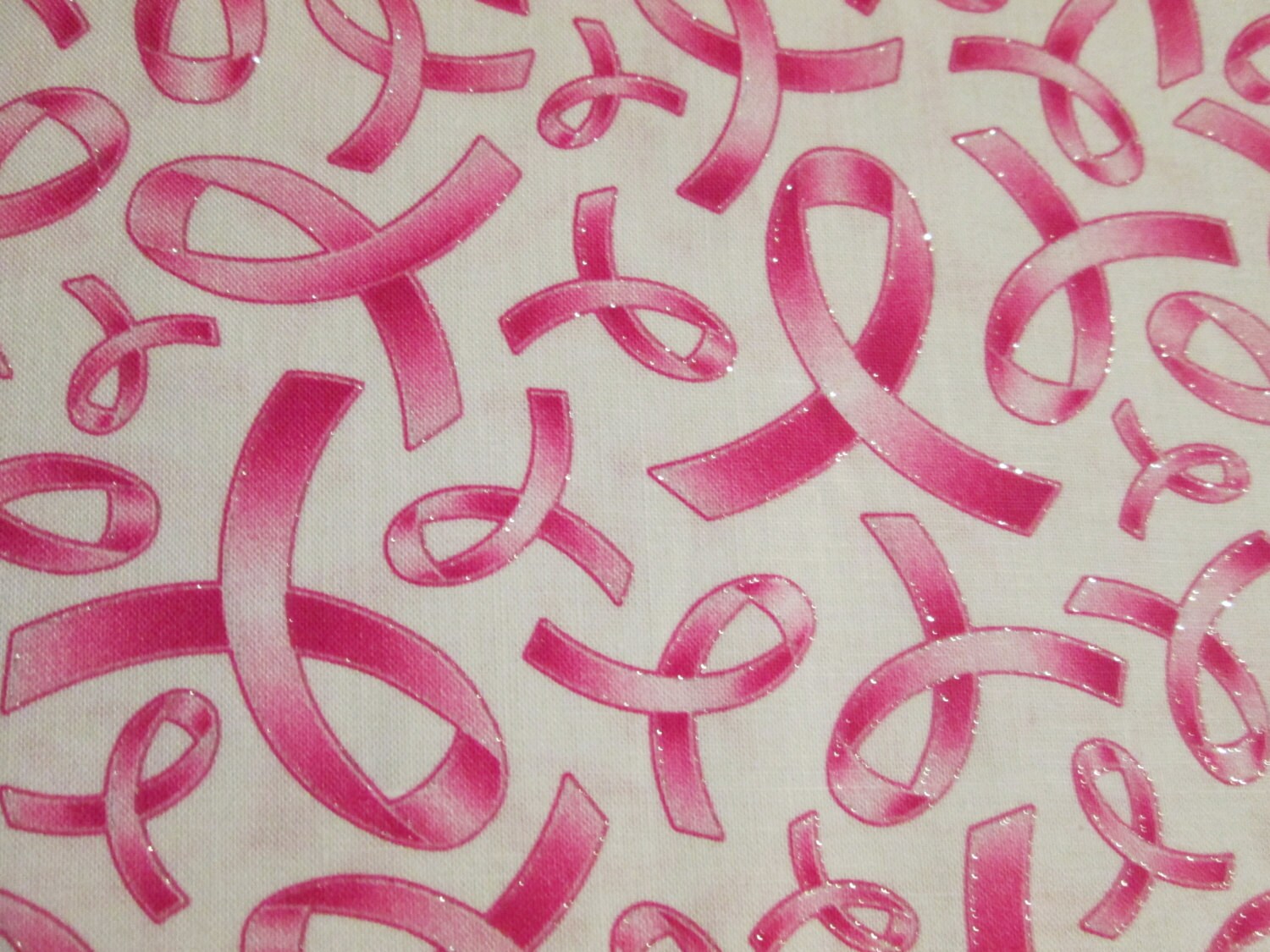 Breast Cancer Pink Ribbons Inspirational Words Cotton Fabric