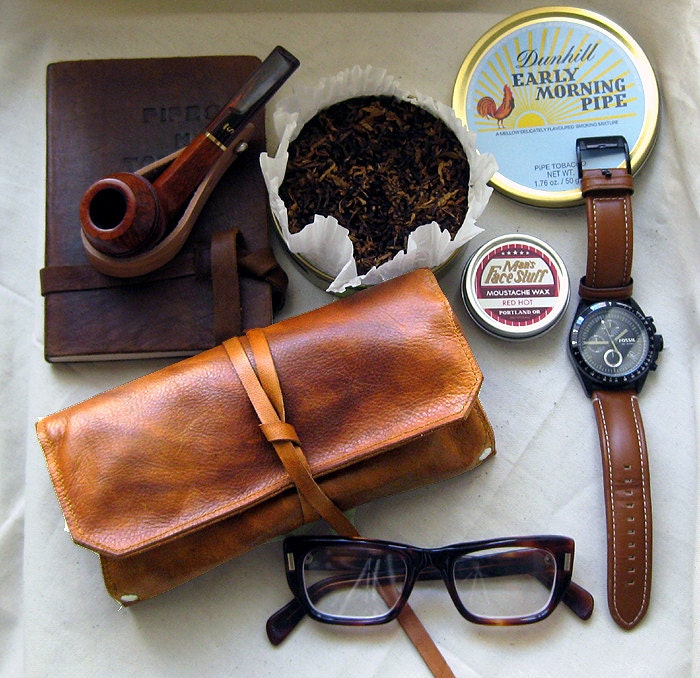 Leather Pipe & Tobacco Pouch in British Tan