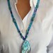 Abalone Turquoise Necklace Sea Shell Three Strand 32" Mermaid Magic Beauty Blessings Natural Glass Beads - Pendant 5" x 3 1/2"