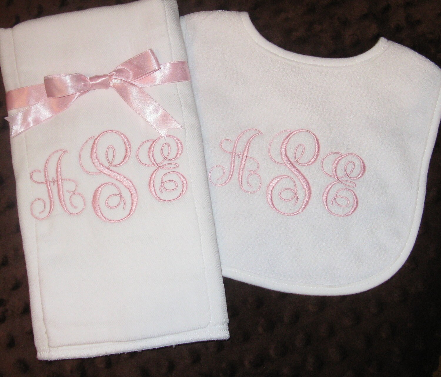 Monogrammed Burp Cloth and Bib Set Personalized Elegant