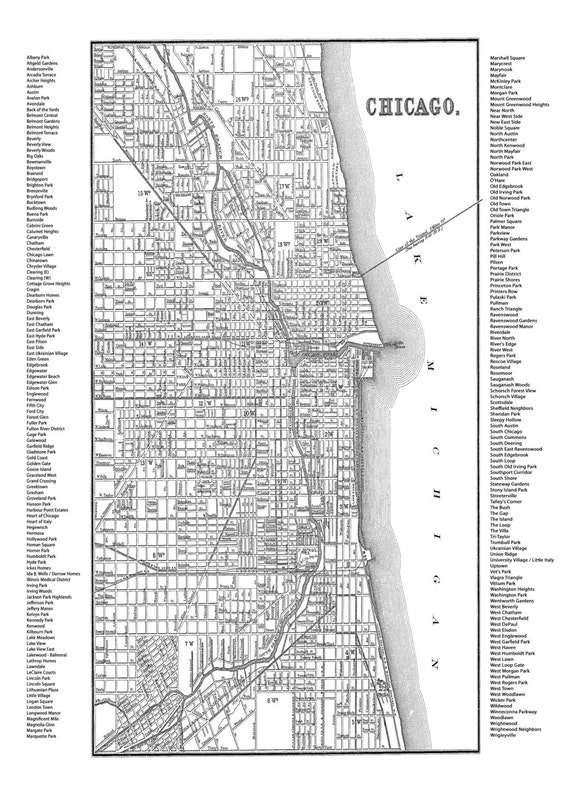 Items similar to Chicago Neighborhood Map Print Poster on Etsy
