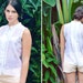Ann silk voile pintucked pleat button down blouse top off white