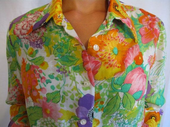 Flower Power Vintage 70s Blouse by AtticFlowers on Etsy