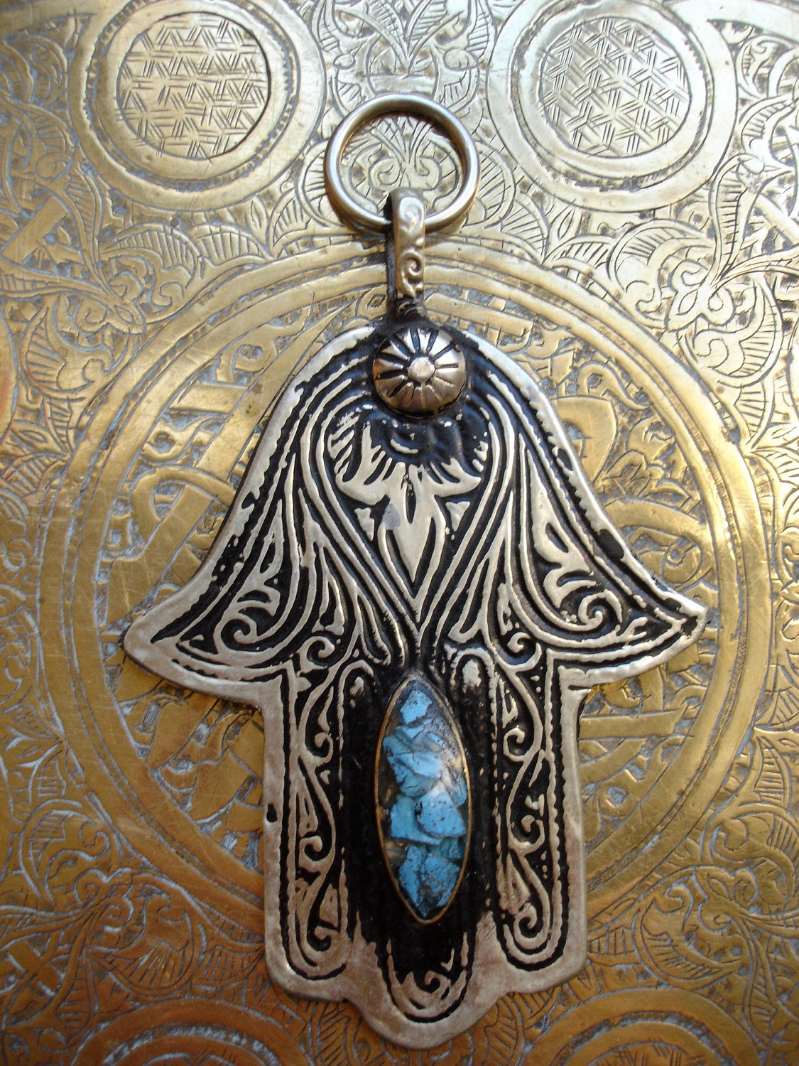 Turquoise Moroccan Hand of Fatima charm pendant