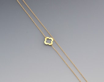 Long Necklace - Gold Filled Necklace - Clover Necklace - Delicate and Long Necklace