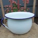 White Chamber Pot Enamelware White and Blue Potty