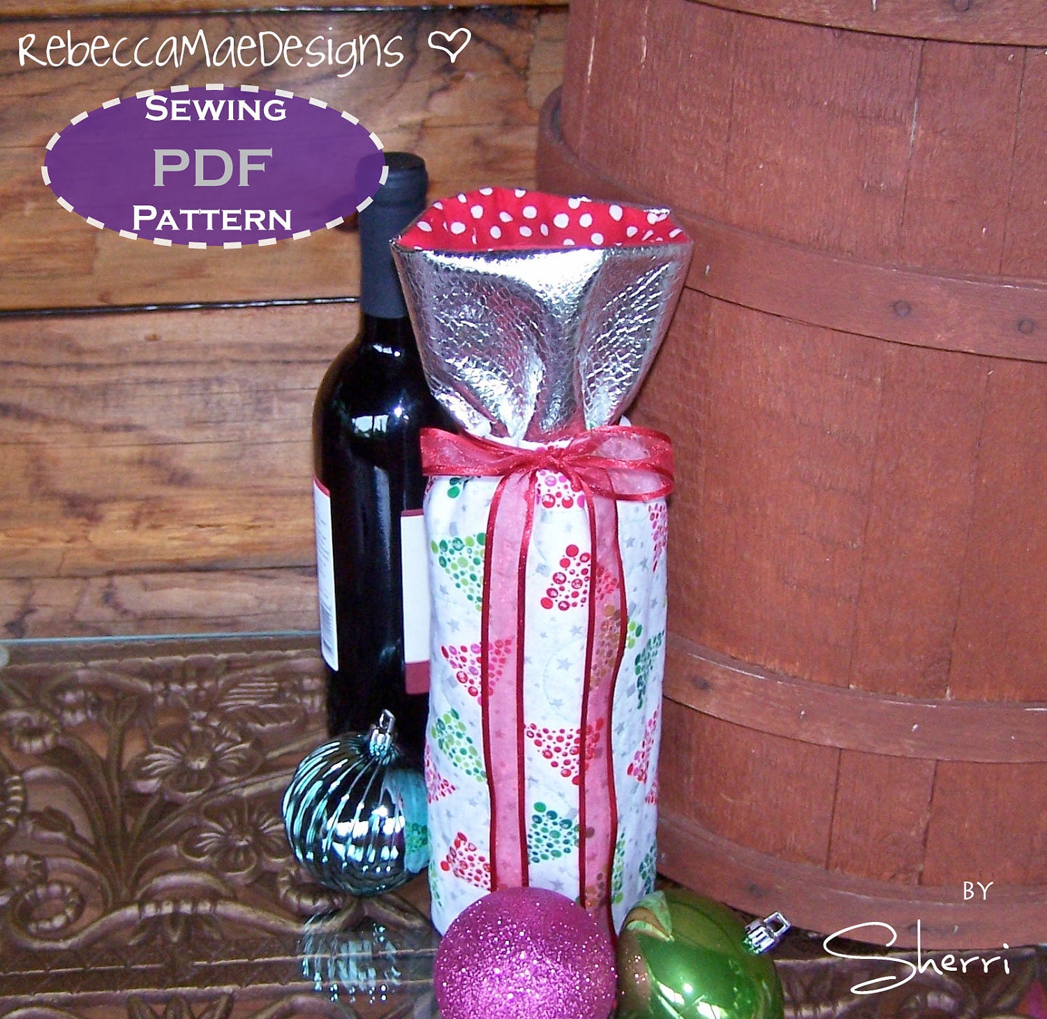 Sewing PDF Quilted Wine Bottle Gift Bag by RebeccaMaeDesigns