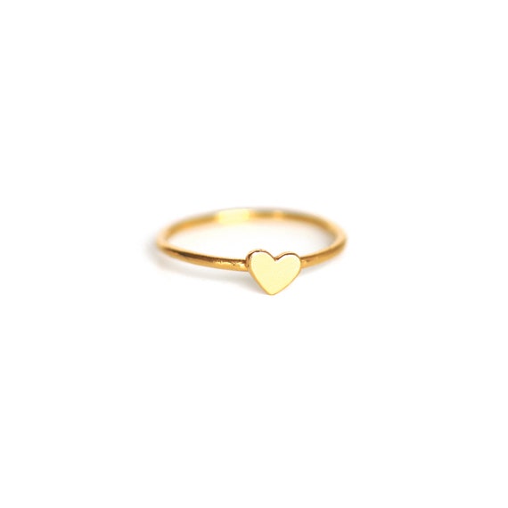 A Tiny Delicate Heart Ring Hand Carved in 18k Gold Plated over Solid ...