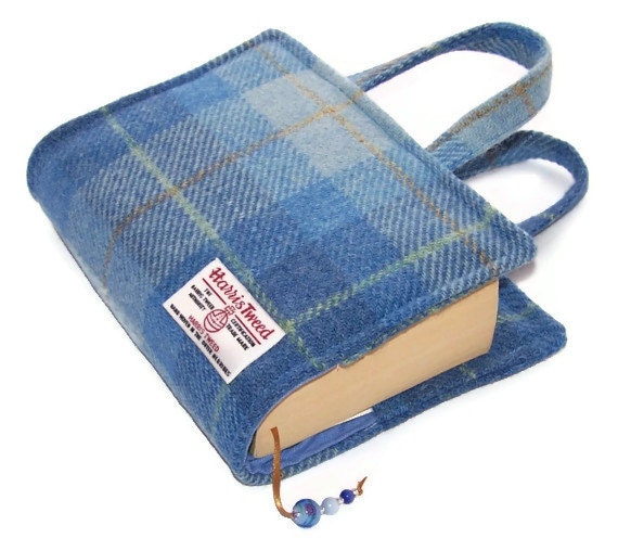 Book Cover Bag HARRIS TWEED Blue Skies by WhimsyWooDesigns on Etsy