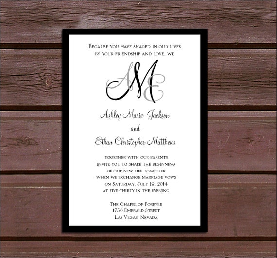 Vintage Wedding Invitations with Monogram and Blue ...