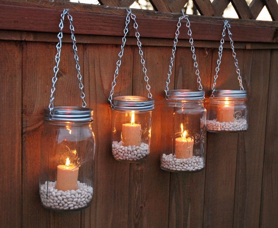 DIY Hanging Mason Jar Luminary Lantern Lids - Set of 4
