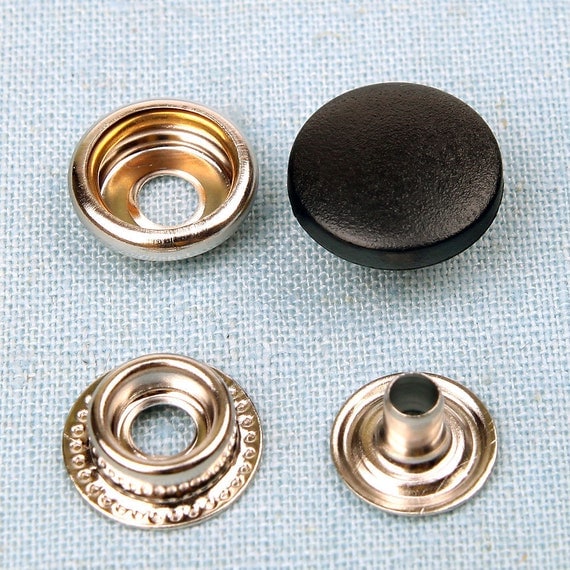 Black plastic cap 20 sets metal snap fasteners buttons 15 mm